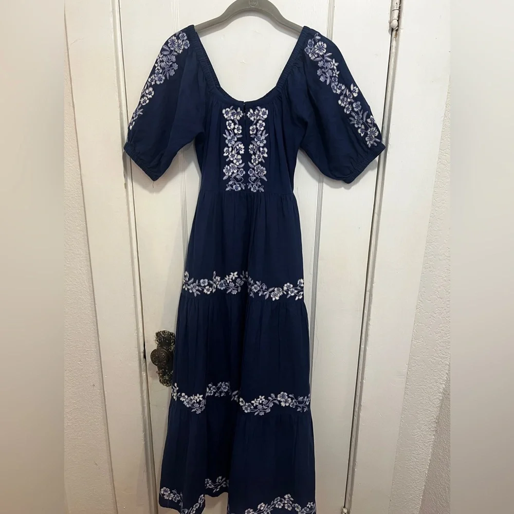 Roller Rabbit Honeysuckle Embroidery Zara Dress Blue Embroidered - Picture 2 of 10